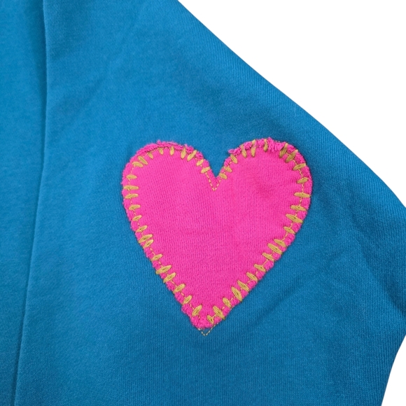 Natural Life Loved Embroidered Crewneck Sweatshirt Medium Teal Pink Hearts Boho - Picture 4 of 8